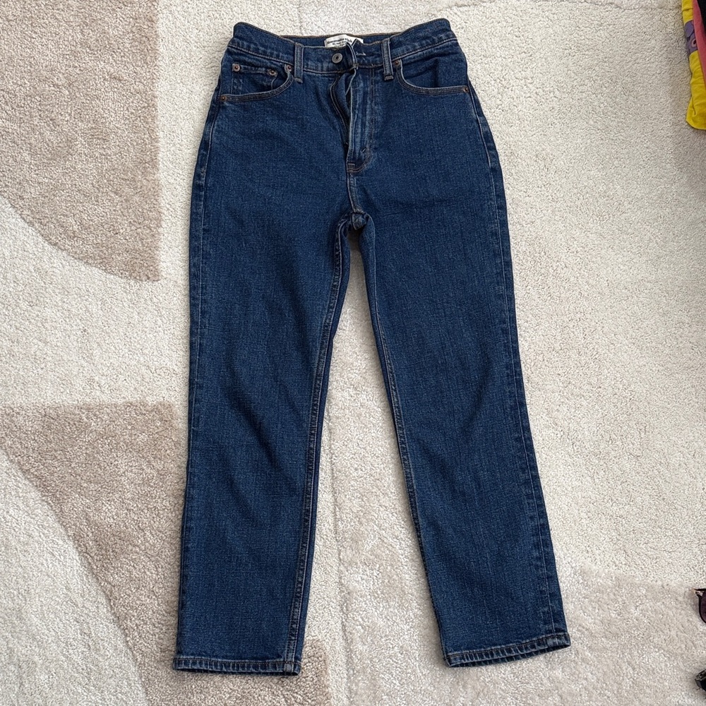 Abercrombie & Fitch Dark Blue High-Rise Ankle Straight Jeans